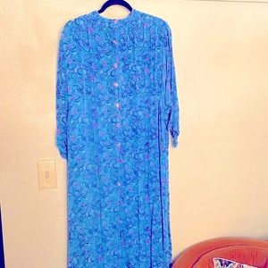 Vintage ADINI blue floral button down duster shirt dress
